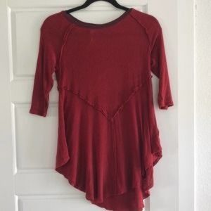 NWOT FREE PEOPLE WEEKEND LAYERING TUNIC 3/4 SLEEVE w/ EXPOSED HEM - Size M RUST